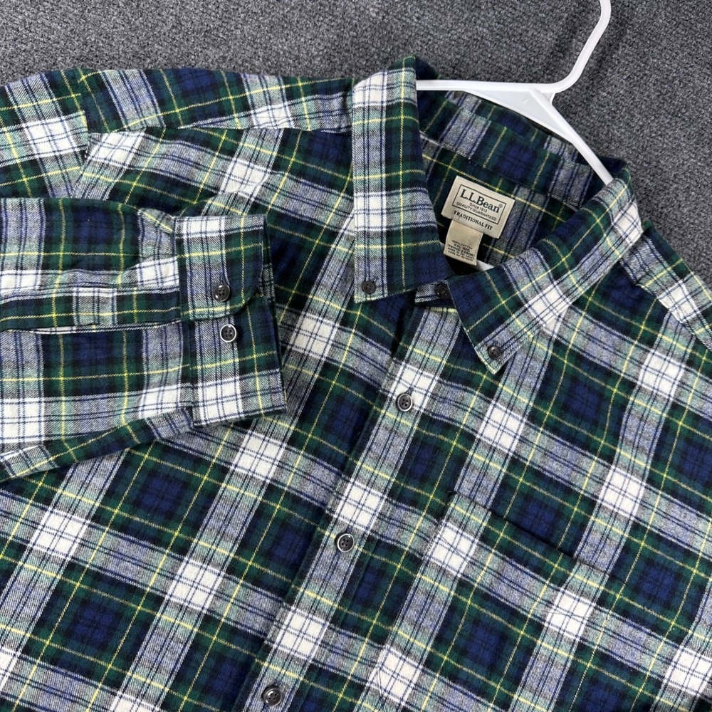 L.L. Bean Flannel Shirt Mens XXL 2XL Green Plaid Traditional Fit Button Up